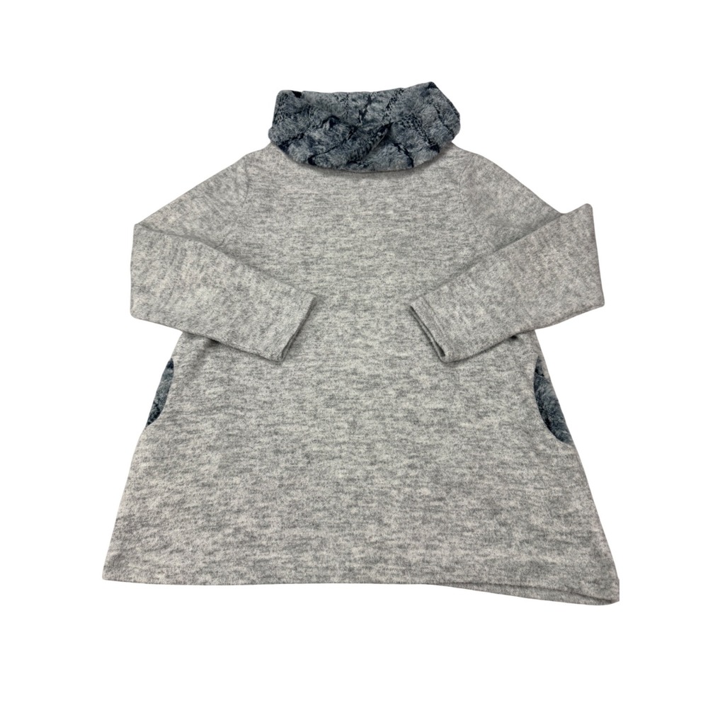 Trisha Tyler‎ Gray Faux Fur Cowl Neck Sweater with Pockets  PM